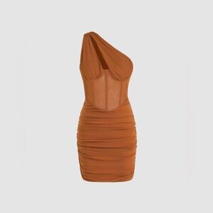 Ruched One Shoulder Corset Mini Dress